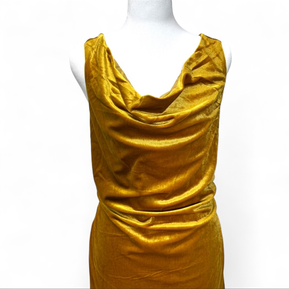 Anthropologie Stunning Gold Velvet Cowl Ruched Maxi Party Dress NWT 1X Formal 🔥 - Picture 7 of 12